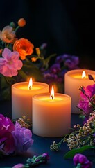 Illuminated candles amidst beautiful blossoms create an atmosphere of peace