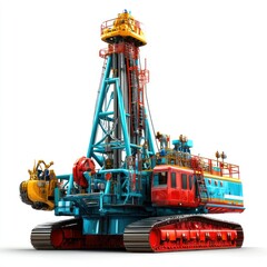 Fototapeta premium Studio shot of an oil well horizontal drilling rig, isolated with soft lighting, creating a professional and versatile look, showcasing advanced drilling technology