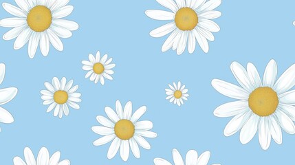 White daisies on blue background seamless pattern floral design