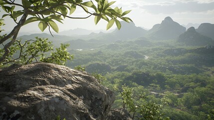 High Vantage Point Over Lush Green Valley and Distant Mountains