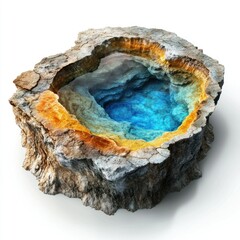 Fototapeta premium High-resolution image of a geothermal hot spring surrounded by colorful mineral deposits against a white backdrop, perfect for e-commerce, catalogs,