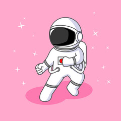 Cute Astronaut in Kung Fu Pose, Vector Illustration Cartoon Design