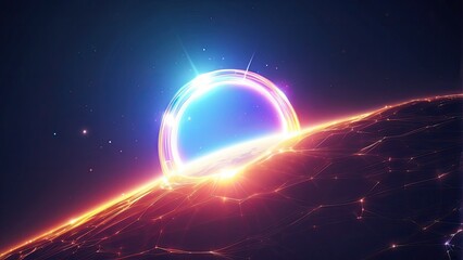 "Glowing Spiral Abstract Ring Background with Luminous Swirling Backdrop. Energy Flow Tunnel. Shine Round Frame with Light Circles and Light Effect. Glowing Cover. Space for Your..."