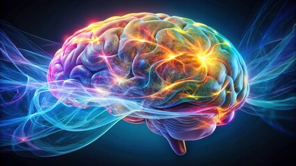 Colorful Abstract Brain Illustration with Light Effects and Swirls