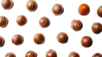Chocolate pralines falling on transparent background: seamless looping animation