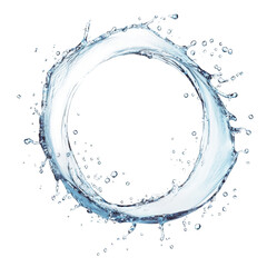 Fototapeta premium A sleek and artistic water splash forming an organic, flowing circular motion, carefully detailed with suspended droplets, transparent background, PNG