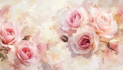 Elegant Pink Roses: A Painted Floral Masterpiece with Delicate Petals and Soft Hues, Evoking Tranquility and Beauty.