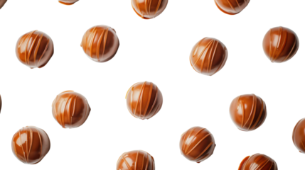 Caramel chocolate candy falling seamless pattern with transparent background