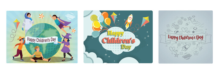 The celebration of World Children's Day was decorated with colorful balloons, kites and rockets.