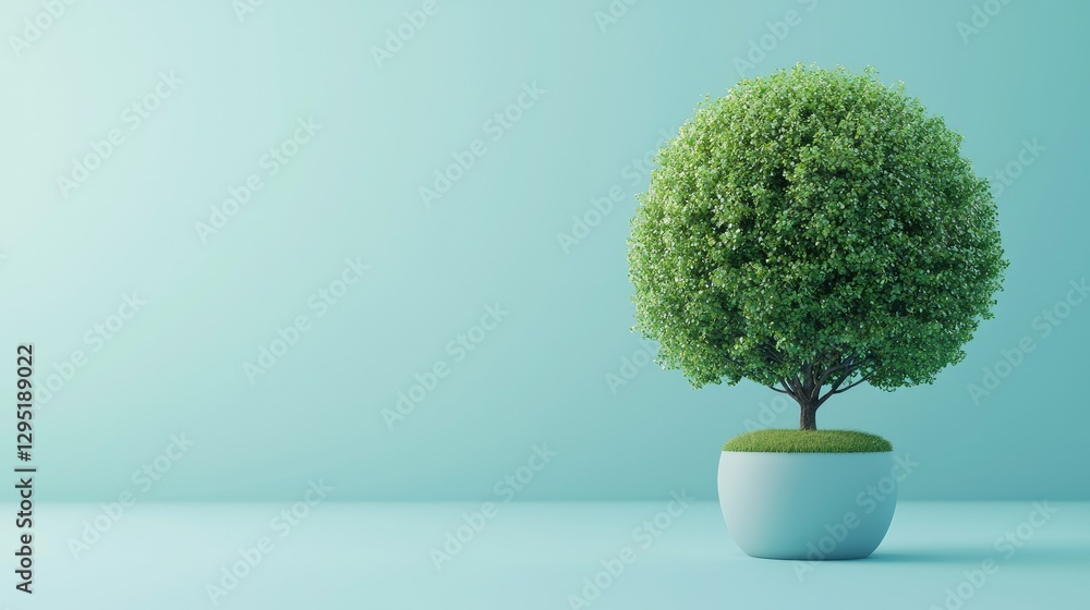 Poster a vibrant potted tree with a round canopy sits against a soft blue background, adding a touch of nat