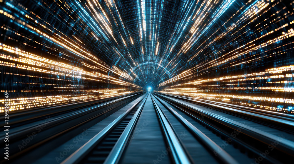 Poster futuristic tunnel with glowing lights and motion blur creates dynamic effect