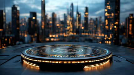 Fototapeta premium Futuristic holographic display showcasing economic growth in cityscape