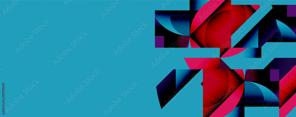 Poster abstract geometric composition with interlocking circular and angular shapes, featuring smooth gradi