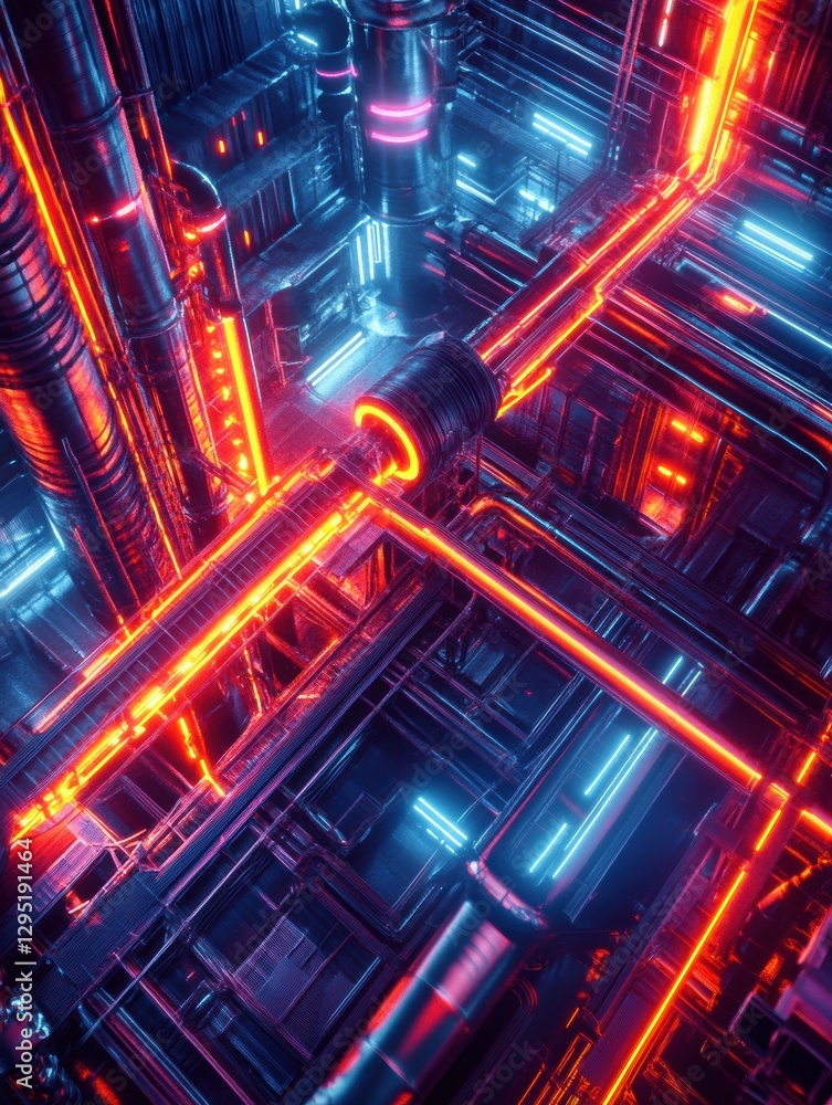 Leinwandbilder futuristic gas power plant with glowing neon pipelines in a technologically advanced setting. genera