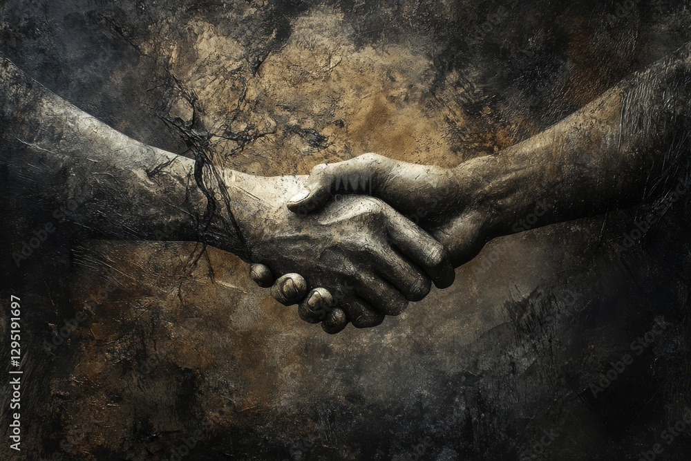 Fototapete grunge style handshake symbolizing unity and agreement between diverse individuals in a textured and