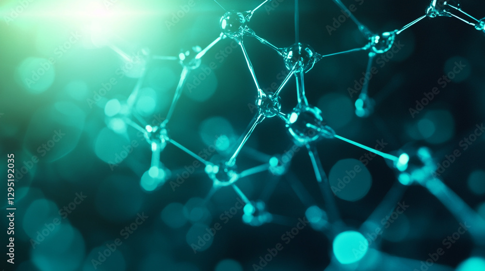 Poster exploring the intricate connections and vibrant colors of a molecular structure in a captivating abs