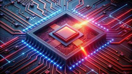 Futuristic Microchip with Colorful Circuit Board Design and Glow