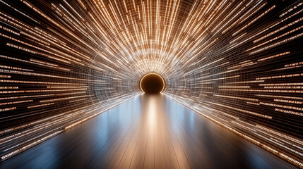 Obraz premium futuristic tunnel with glowing data streams and dark center evokes sense of speed and technology