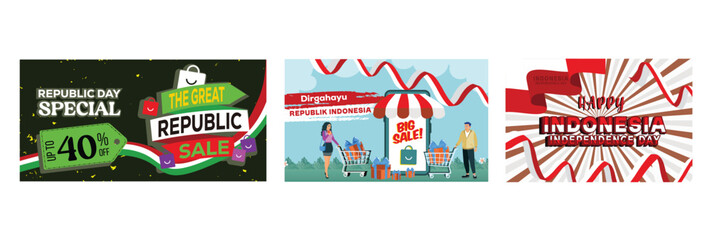 Naklejka premium Sales promotion advertisement during Indonesian Independence Day on social media.