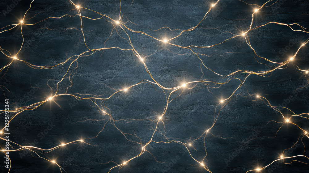 Poster glowing neural network visualization with bright connections and dark background