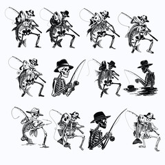 Skeleton Fisherman Svg, Fishing Svg