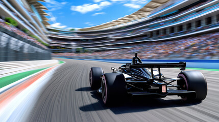Naklejka premium High performance race car speeding around professional track, showcasing speed and excitement