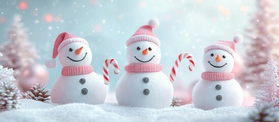 Festive snowmen on snowy scene