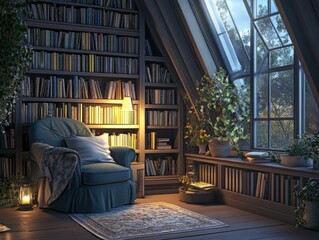 Cozy reading nook home library interior design warm environment inviting viewpoint relaxation concept