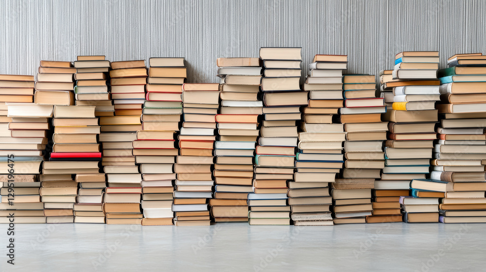 Poster stacks of books in library setting create cozy atmosphere