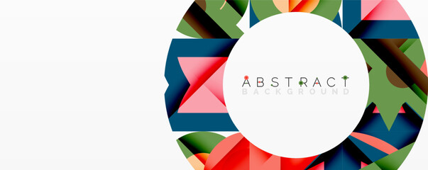 Fototapeta premium Abstract geometric composition with interlocking circular and angular shapes, featuring smooth gradients and sharp contrasts on a white background