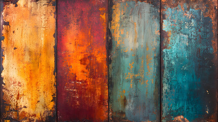 corroded metal plate with dramatic color variations 