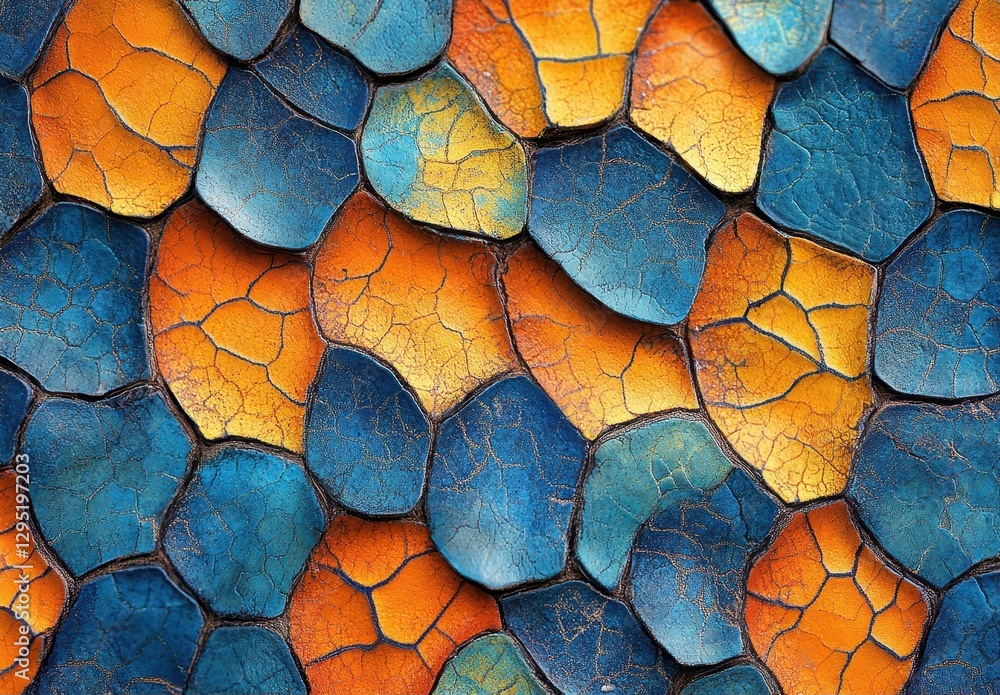 Poster vibrant blue and orange textured background with cracks and pattern creating a unique artistic effec