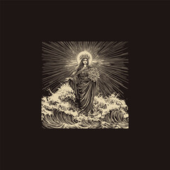 goddess rises from the ocean design vector template illustration