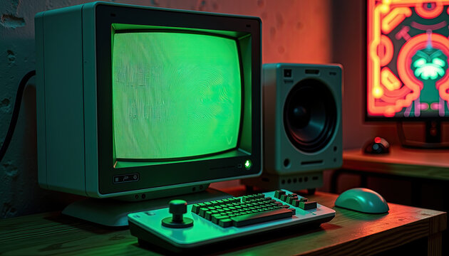 Retro Computer Screen Green Interface for Technology History Presentations