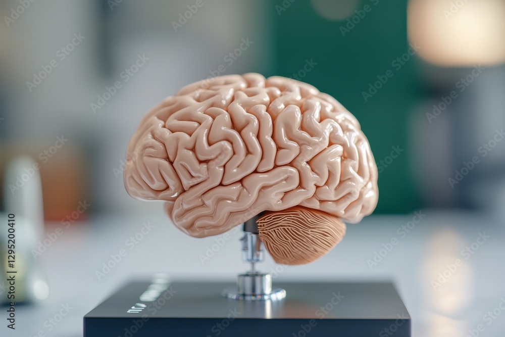 Poster digital literacy media literacy critical thinking concept. life-like model of a human brain displaye
