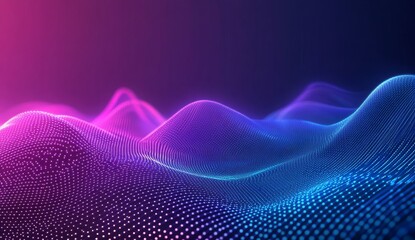Abstract digital landscape of glowing particles in vibrant purple and blue