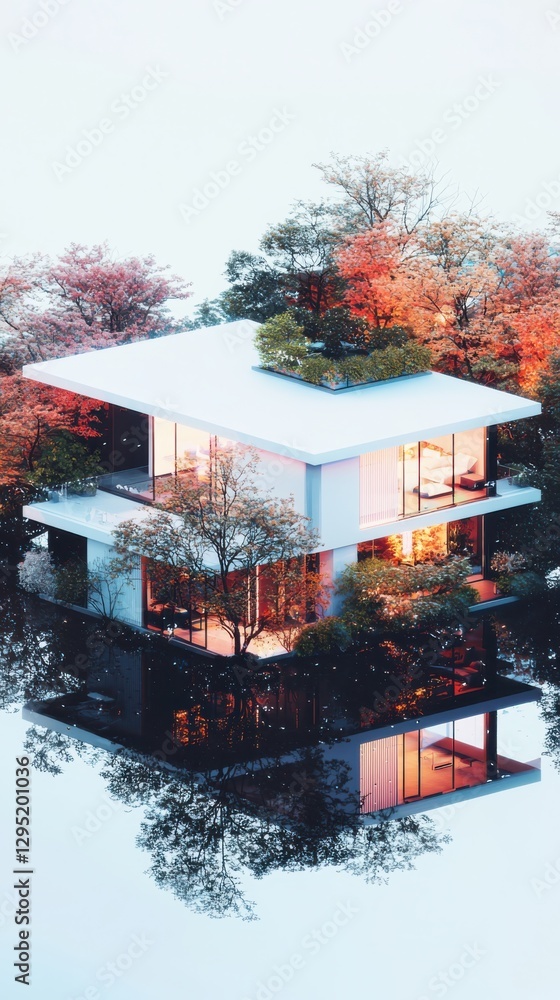 Aufkleber impactful transitions in a tech environment modern architecture digital art contrast lighting aerial