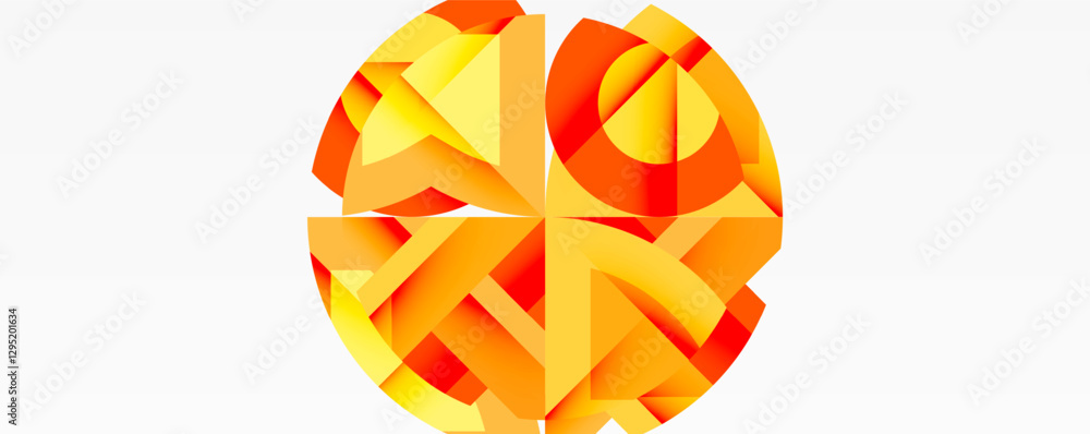 Poster Abstract geometric composition with interlocking circular and angular shapes, featuring smooth gradients and sharp contrasts on a white background