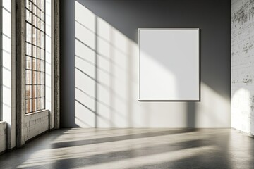 Obraz premium Empty room with large window, blank poster, industrial style