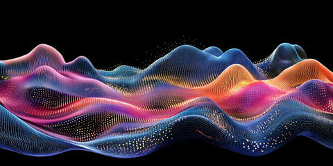 Futuristic Digital Landscape with Glowing Wave-Like Data Streams