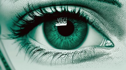 Emerald Eye Close-Up Macro Shot of a Woman's Eye with Teal Iris and Long Eyelashes