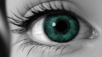 Obraz premium Digital Eye Close-up of a Woman's Eye with Teal Digital Pattern