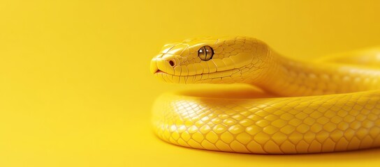 Fototapeta premium Yellow snake coiled on yellow background. Stock photo