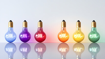 Colorful Glowing Lightbulbs on Gray Background