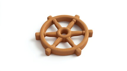 Obraz premium Wooden ship wheel, nautical symbol, white background, illustration, website design