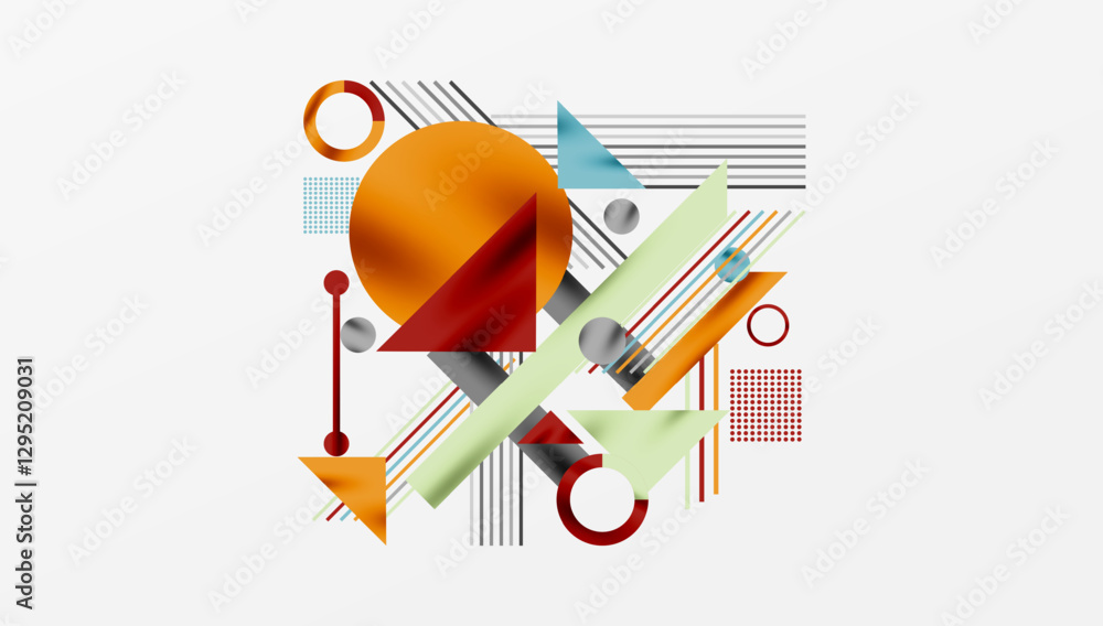 Poster circles, triangles, squares, rings and lines with shadow effect