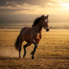 Obraz premium Majestic Horse Running Through Open Fields AI Image
