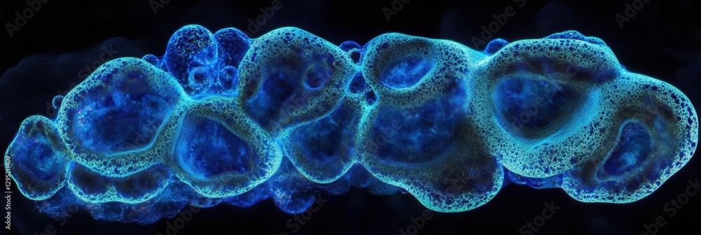 Poster Glowing gas bubbles create an enchanting display beneath ocean waves at twilight. Generative AI