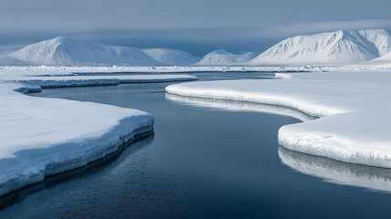 The Arctic tundra's untouched splendor unfolds as a crystal-clear lake merges with the frozen expanse a breathtaking symphony of ice and water in a secluded haven where nature's purity meets modern wo