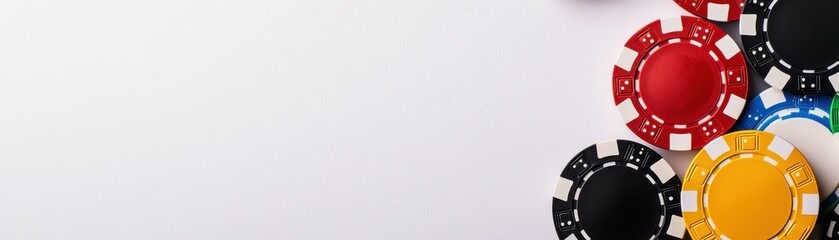 Assorted Colored Poker Chips Gambling Game Piece Components on White Background Leisure Time Play